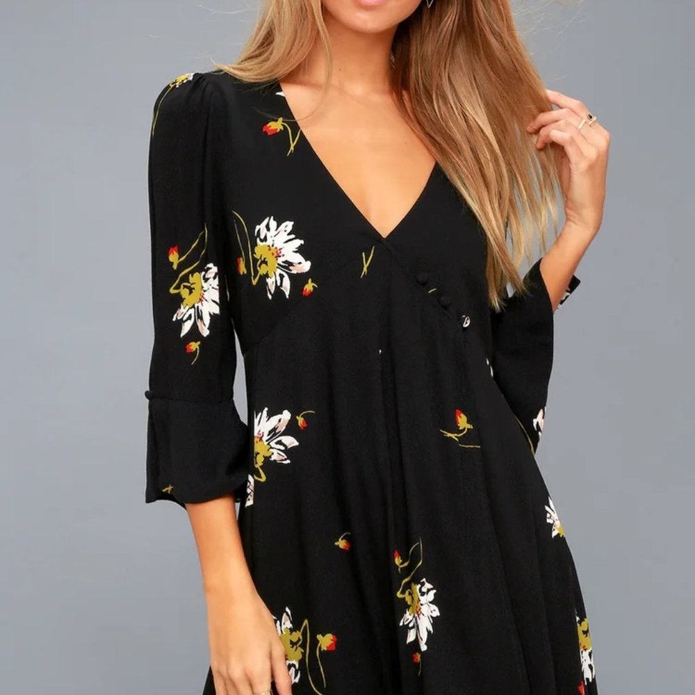 Time On My Side Black Floral Print Wrap Mini Dress - Picture 4 of 8